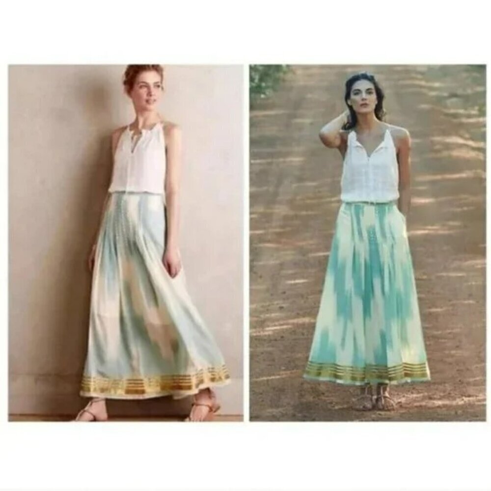 Anthropologie Floreat Far Seas Pleated A-Line Maxi Skirt - Size 0